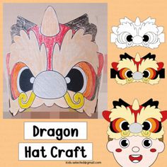 the dragon hat craft is made with construction paper and colored pencils to make it look like an animal's head