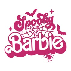 the spooky & barbie logo is shown in pink and white with bats on it