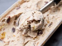 a scoop of ice cream sitting on top of a pan