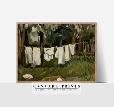 a painting of clothes hanging out to dry