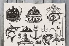 an old fashioned fishing emblems and badges