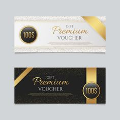 two gift vouchers with gold ribbon and black background