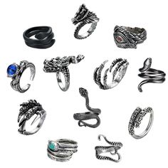 PRICES MAY VARY. [PRODUCT SIZE]There are 7-9.5 US size ring and adjustable rings that you can choose. The Vintage Punk rings also can be used as knuckle rings, stacking rings, midi rings, statement rings, finger rings, promise rings, etc. They are suitable for different fingers,Comfortable to wear and use repeatedly. [Quality Material]These vintage rings are made of high quality eco-friendly alloy,sturdy and durable,low allergy and comfortable to wear. Easy to put on and take off. Silver and bla Cheap Black Punk Rings, Punk Style Black Skull Rings, Black Gothic Skull Ring For Streetwear, Gothic Metal Rings For Streetwear, Goth Chunky Rings, Octopus Ring, Claw Ring, Dragon Ring, Vintage Punk