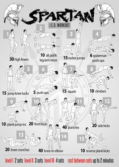 the spartan workout poster shows how to do it in 3 minutes or less, with instructions for