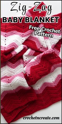 a red and white crocheted blanket with the text baby blanket free crochet pattern