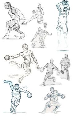 some drawings of different people playing basketball