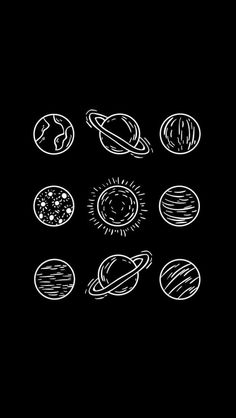 the solar system drawn in chalk on a blackboard with white ink, including eight planets