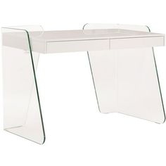 a white desk with clear glass top and legs