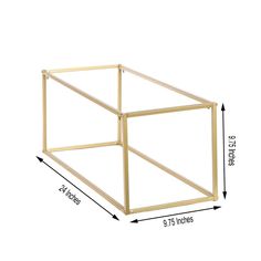 a golden metal frame with measurements for the top and bottom section, including one side