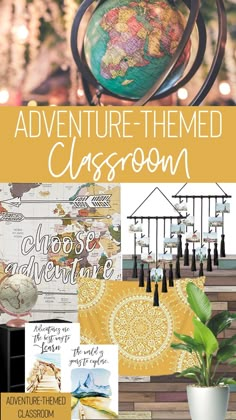 the adventure themed classroom is filled with books, crafts and activities to help students learn how to