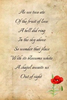 a poem written on parchment paper with a red flower in the center and an old - fashioned