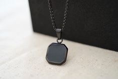 ♡ BLACK ・ ONYX ・NECKLACE ♡ ♡ Waterproof & Tarnish Free.  ➤ Material: Stainless Steel, Black enamel (onyx) style.  ➤ Necklace Length: 24".  ➤ Pendant: 1".   ♡ We are always here to help you. Feel free to contact us at any time.  🌎 All our work is handcrafted by hand with Love and Care in our workshop (CA, USA).  -----------------------♡-------------------- Thank you so much for visiting and hope you enjoy shopping with us ♡ ♡ Gill Family ♡ Black Necklace Men, Black Men Necklace, Black Chain Necklace Men, Men Necklace Black, Mens Black Chain Necklace, Black Pendant Necklace, Black Onyx Necklace, Onyx Necklace, Black Pendant