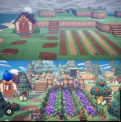 two different views of the same farm in animal crossing