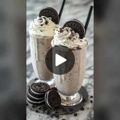 two glasses filled with ice cream and oreo cookies