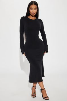 Available In Chocolate And Black. Open Back Midi Dress High neckline Long bell sleeves Tie back Backless Stretch Length = 45" Self: 50% Modal 47% Polyester 3% Spandex Imported | Evening Sky Open Back Midi Dress in Black size Large by Fashion Nova Black Long Sleeve Dress With Cutout Back, Fitted Black Maxi Dress With Cutout Back, Long Sleeve Bodycon Dress With Cutout Back, Stretch Midi Dress With Cutout Back, Stretch Long Sleeve Bodycon Dress With Cutout Back, Black Long Sleeve Stretch Backless Dress, Black Long Sleeve Bodycon Backless Dress, Black Stretch Bodycon Dress With Cutout Back, Black Stretch Backless Midi Dress