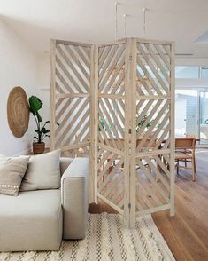 the room divider is made from wood