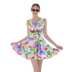 Size: 3XL Flamingo Bird, Bird Pattern, Bird Patterns, Xl Dress, Skater Dress, Dresses Xs, Flamingo, Cool Designs, Dress Outfits