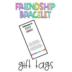 a gift tag with the words,'welcome to first grade students'and an image of