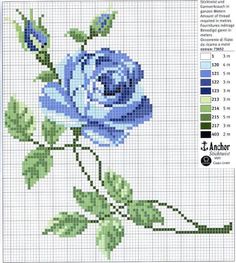 a cross stitch pattern with a blue rose on it