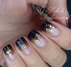 Black French With Gold, Purple French Tips, Gold Gel Nails, Spam Post, Nail Art Noel, Purple French, Glitter Tips, Glitter French Manicure