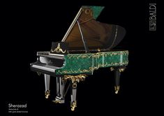 the grand piano is green and gold