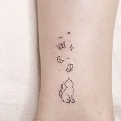 Cat And Butterfly Simple Tattoo Tiny Cat Tattoos For Women, Cat With Butterfly Tattoo, Simple First Tattoos For Women, Cute Cat Tattoo Simple, Cat Butterfly Tattoo, Cat And Butterfly Tattoo, Butterfly Simple Tattoo, Tattoo For Cat, Small Cute Tattoos For Women