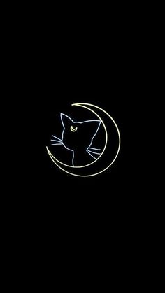 a black cat sitting on top of a crescent with the moon in the sky behind it