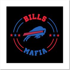 the bills logo is shown in red, white and blue