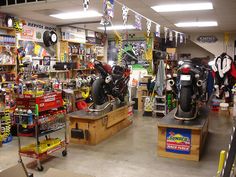 there are many motorcycles in the store