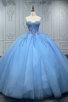 Organza Princess Dress With Fitted Bodice For Prom, Blue Organza Dress For Banquet, Princess Blue Dress With Sweetheart Neckline, Light Blue Ball Gown Princess Dress For Parties, Blue Tulle Princess Dress For Quinceanera, Light Blue Tulle Gown For Quinceanera, Blue Princess Dress With Fitted Bodice For Wedding, Fitted Tulle Princess Dress For Banquet, Blue Organza Dress For Prom Season