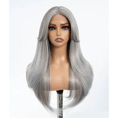 PRICES MAY VARY. [Relaxed Lifestyle]In the busy urban life, this layered straight hair wig can bring you a quick style change. Made of high quality heat resistant fiber, long-lasting styling, will be a good friend to accompany you in your daily life. [Gorgeous]Fashionable ombre highlight silver lace front wig with curtain bangs add a touch of elegance and liveliness to your look. The layered wig beautifully frames your face, effortlessly turning you into the striking beauty in the crowd. [Natura Grey Blonde Wig, Wigs With Curtain Bangs, Bangs Middle Part, Long Straight Layers, Layered Wigs, Gray Wig, Grey Hair Wig, Relaxed Lifestyle, Layered Wig