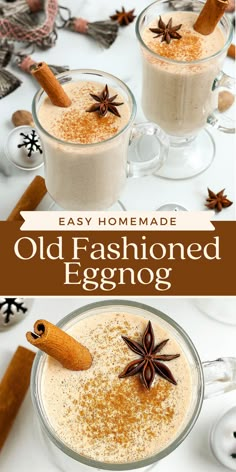 two glasses filled with old fashioned eggnog