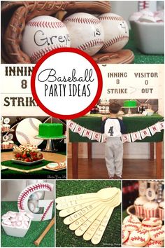 a collage of baseball themed party ideas