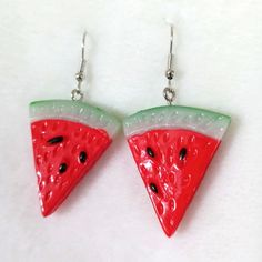 Watermelon Fruit Slice Earrings For Pierced Ears Crochet Silver, Silver Earrings Wedding, Black Crystal Earrings, Mickey Mouse Earrings, Beautiful Stud Earrings, Fruit Earrings, Stud Style, Beaded Drop Earrings, Pink Enamel