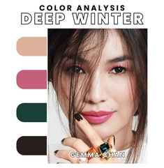 Deep Winter Color Analysis, Color Analysis Test, Theatrical Romantic Body Type, Dark Winter Palette, Cool Tone Makeup, Romantic Body Type, Winter Make Up