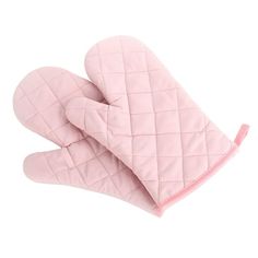 pink oven mitts on white background with clipping for the fingers and thumbs