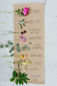 flowers are arranged on top of a piece of paper