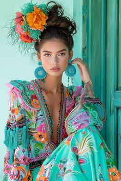 Spanish Dress Party, Mexican Inspired Photoshoot, Flamenco Inspired Outfit, South America Fashion, Mexican Dress Up, Cuban Fashion, Mexican Dress, Mexican Inspired Dress, Mexican Clothing Style