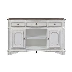 a white cabinet with two doors and drawers