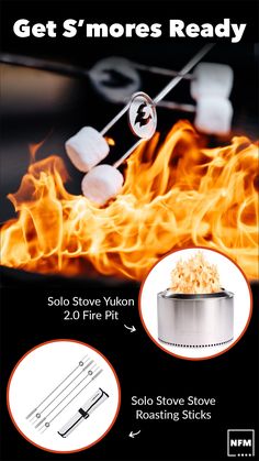 an advertisement for some kind of stove that is on fire