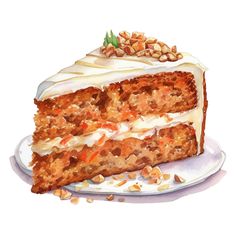 a piece of carrot cake on a white plate with almonds and sprinkles