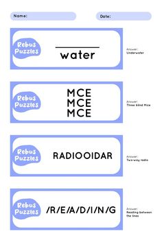 three different types of words that are in the same font and numbers on each page