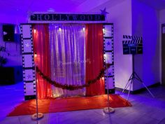 a stage set up for a hollywood themed event