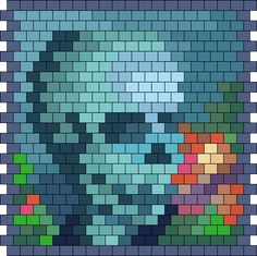 an image of the face of a man made out of squares and pixels, with different colors