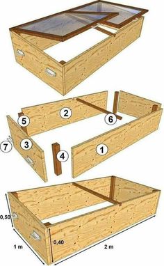 the plans for an elevated bed are shown in three different sizes and shapes, including one with