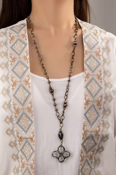 Enjoy accessorizing with this Bronze Chain Glass Rosary Statement clover Gunmetal oval crystal Pendant Necklace Size: 28" + 3" stone drop Bead Rosary, Crystal Pendant Necklace, Necklace Size, Crystal Necklace Pendant, Necklace Sizes, Glass Bead, Crystal Pendant, Rosary, Glass Beads