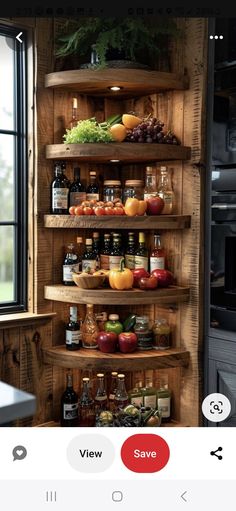 an image of a kitchen with shelves full of food and condiments on it