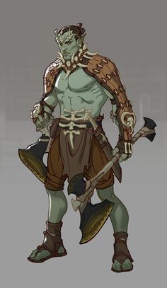 an animated character is holding two axes and wearing armor with large horns on his head