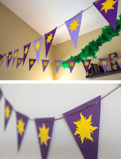 purple and yellow bunting with stars on it