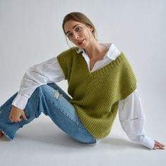 Hello, I'm the one, who won't let you down - green mohair vest. I will comfort you, keep you warm and will make you smile. I'm 100% hand made and proud of that. I consist of 70% knitt mohair and 30% of nylon, which makes me increadibly natural. I'm quite unique as could be worn all year long.I'm going well with dress, jeans, skirts ... or pretty much with everything you want. I'M AVAILABLE IN  DIFFERENT COLOURS!!!🌈I'm in one size and one size fits all because my measurements are :❤️   Width -54 Green Knit Sleeveless Vest, Spring Green Knit Vest, Green Winter Vest Top, Green Sleeveless Knitted Sweater, Green Sleeveless Knit Vest, Green Vest Top For Fall, Casual Green Sleeveless Sweater, Green Knitted Winter Vest, Casual Hand Knitted Knit Vest